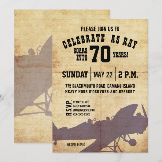  verjaardagsuitnodiging voor een vliegtuig kaart (Voorkant / Achterkant)
