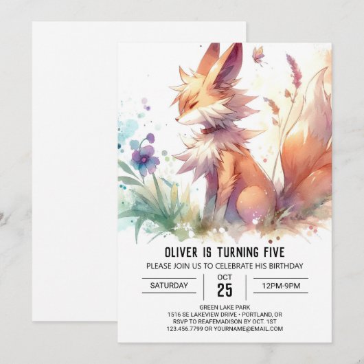 Verjaardagsuitnodiging voor een vos in het bos kaart (Voorkant / Achterkant)