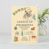 Verjaardagsuitnodiging voor een wilde westen cowbo kaart (Staand voorkant)