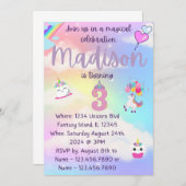 Verjaardagsuitnodiging voor eenhoorn kaart (Voorkant / Achterkant)