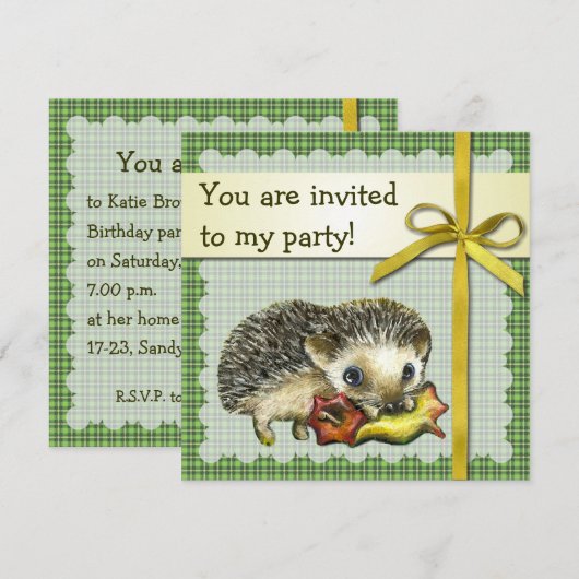 verjaardagsuitnodiging voor egel kaart (Voorkant / Achterkant)