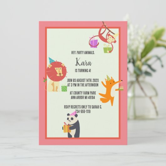 Verjaardagsuitnodiging voor feestdieren feestdagenkaart (Staand voorkant)