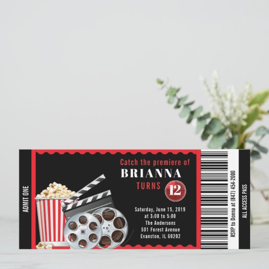 verjaardagsuitnodiging voor filmthema kaart (Staand voorkant)