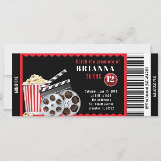 verjaardagsuitnodiging voor filmthema kaart (Voorkant)