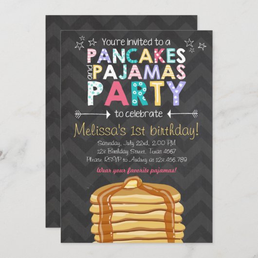 verjaardagsuitnodiging voor gebak en pyjama kaart (Voorkant / Achterkant)