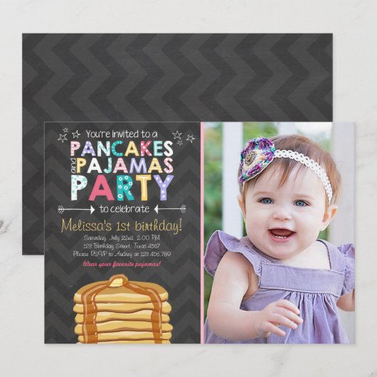 verjaardagsuitnodiging voor gebak en pyjama kaart (Voorkant / Achterkant)