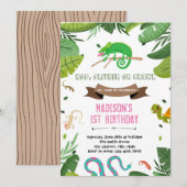 verjaardagsuitnodiging voor Girl reptile Kaart (Voorkant / Achterkant)