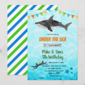 verjaardagsuitnodiging voor haaien en scuba kaart (Voorkant / Achterkant)