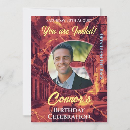 Verjaardagsuitnodiging voor hem met foto C initita Kaart (Voorkant)