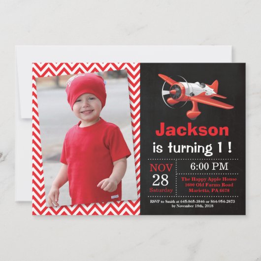 Verjaardagsuitnodiging voor het vliegtuig. Verjaar Kaart (Voorkant)