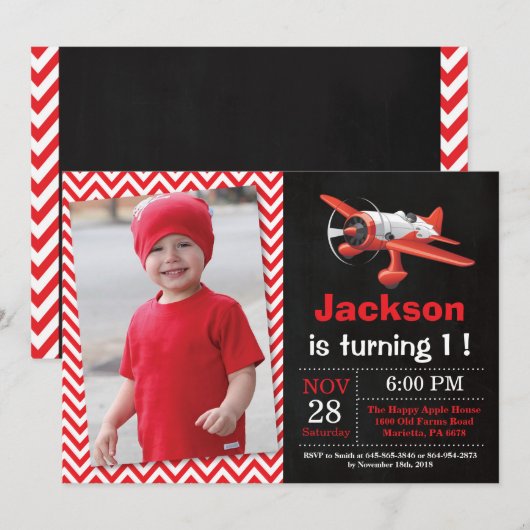 Verjaardagsuitnodiging voor het vliegtuig. Verjaar Kaart (Voorkant / Achterkant)