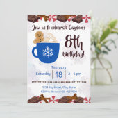 Verjaardagsuitnodiging voor hete cacaopartij kaart (Staand voorkant)