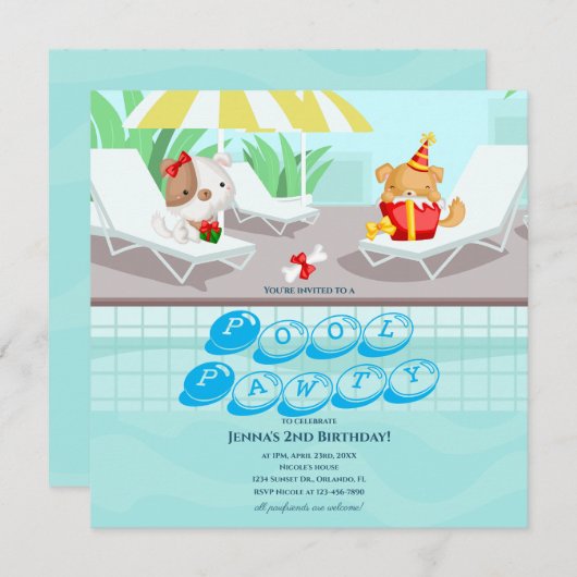 Verjaardagsuitnodiging voor honden Teal Pool Party Kaart