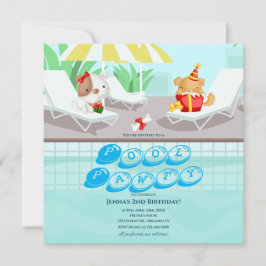 Verjaardagsuitnodiging voor honden Teal Pool Party Kaart