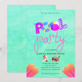 Verjaardagsuitnodiging voor hondenpoolfeest kaart (Voorkant / Achterkant)