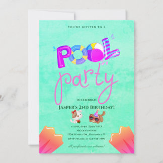 Verjaardagsuitnodiging voor hondenpoolfeest kaart