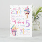 Verjaardagsuitnodiging voor ijsje in een hoorntje kaart (Staand voorkant)