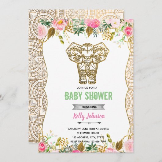 Verjaardagsuitnodiging voor Indische olifantendouc Kaart (Voorkant / Achterkant)