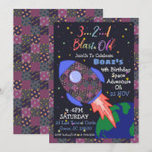 Verjaardagsuitnodiging voor jongen in de ruimte kaart (Voorkant / Achterkant)