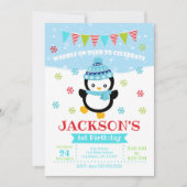 Verjaardagsuitnodiging voor jongen pinguïn / Waddl Kaart (Voorkant)