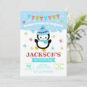 Verjaardagsuitnodiging voor jongen pinguïn / Waddl Kaart (Staand voorkant)