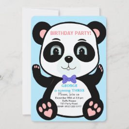 Verjaardagsuitnodiging voor jongens met cute panda kaart