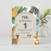 Verjaardagsuitnodiging voor jongens met dieren the kaart (Staand voorkant)