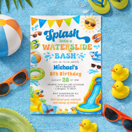 Verjaardagsuitnodiging voor jongens met waterslide kaart