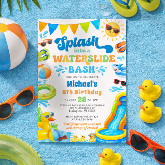 Verjaardagsuitnodiging voor jongens met waterslide kaart