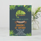 Verjaardagsuitnodiging voor kameleonfeestje kaart (Staand voorkant)