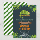 Verjaardagsuitnodiging voor kameleonfeestje kaart (Voorkant / Achterkant)