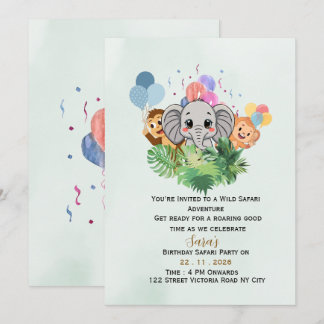 Verjaardagsuitnodiging voor Kids Jungle Safari - B Kaart