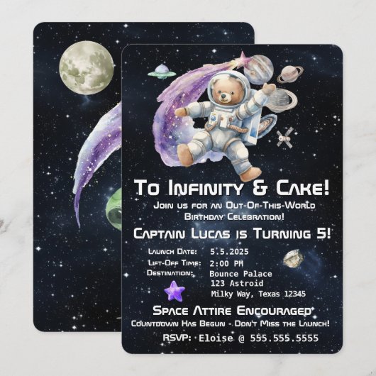 Verjaardagsuitnodiging voor Kind met ruimtethema Kaart (Voorkant / Achterkant)