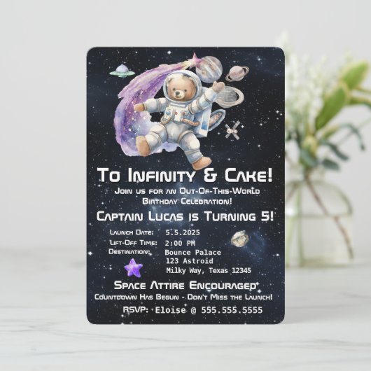 Verjaardagsuitnodiging voor Kind met ruimtethema Kaart (Staand voorkant)