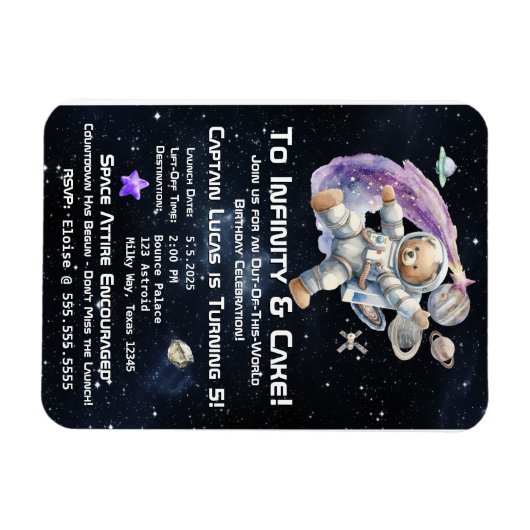 Verjaardagsuitnodiging voor Kind met ruimtethema Magneet (Horizontaal)