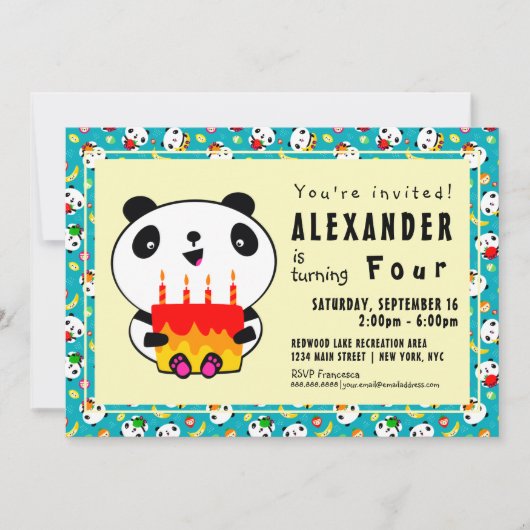 Verjaardagsuitnodiging voor kinderen - Cute Panda  Kaart (Voorkant)