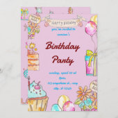 Verjaardagsuitnodiging voor kinderen kaart (Voorkant / Achterkant)