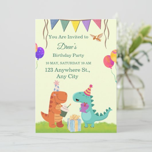 Verjaardagsuitnodiging voor kinderen met een leuke kaart (Staand voorkant)