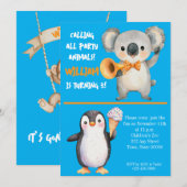Verjaardagsuitnodiging voor kinderen met feestdier kaart (Voorkant / Achterkant)
