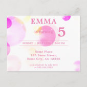 Verjaardagsuitnodiging voor kinderen met roze bubb uitnodiging briefkaart (Achterkant)