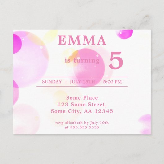 Verjaardagsuitnodiging voor kinderen met roze bubb uitnodiging briefkaart (Achterkant)