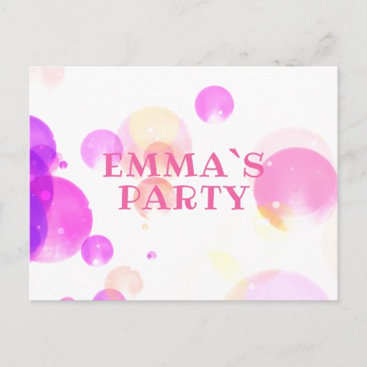 Verjaardagsuitnodiging voor kinderen met roze bubb uitnodiging briefkaart (Voorkant)