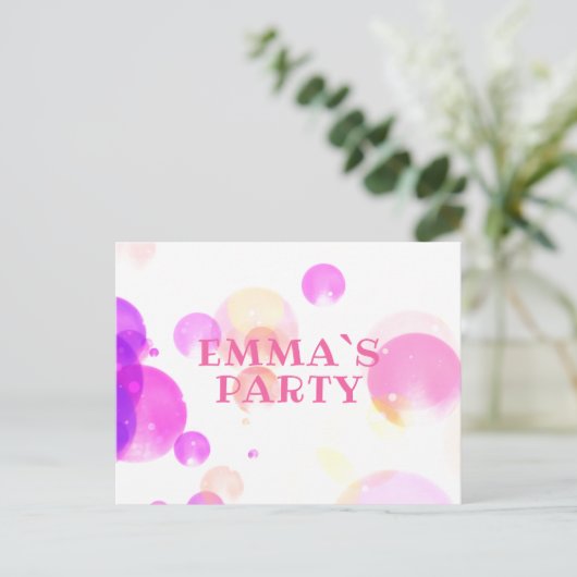 Verjaardagsuitnodiging voor kinderen met roze bubb uitnodiging briefkaart (Staand voorkant)