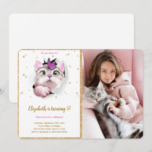 Verjaardagsuitnodiging voor kitten met foto kaart