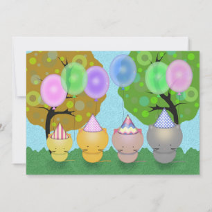 Verjaardagsuitnodiging voor kittens met ballonnen kaart