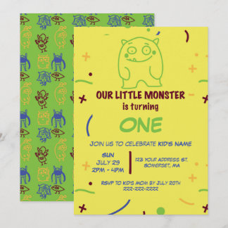Verjaardagsuitnodiging voor kleine monsters voor e kaart