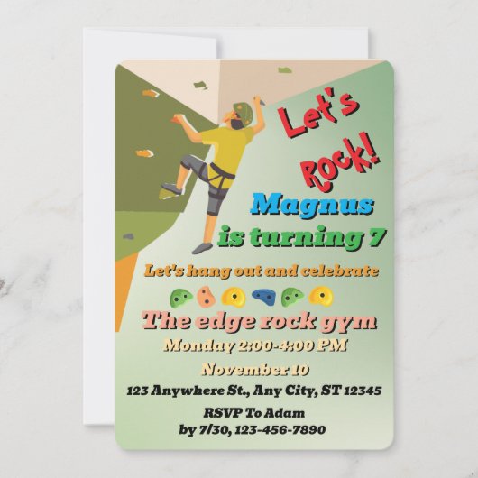 Verjaardagsuitnodiging voor klimmen Laten we rocke Kaart (Voorkant)