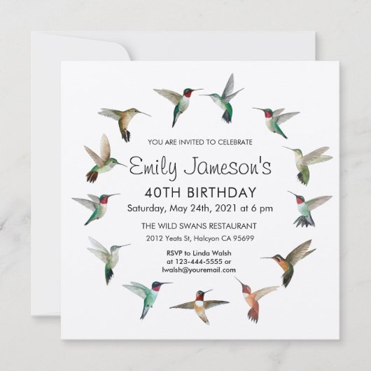 Verjaardagsuitnodiging voor kolibries kaart (Voorkant)