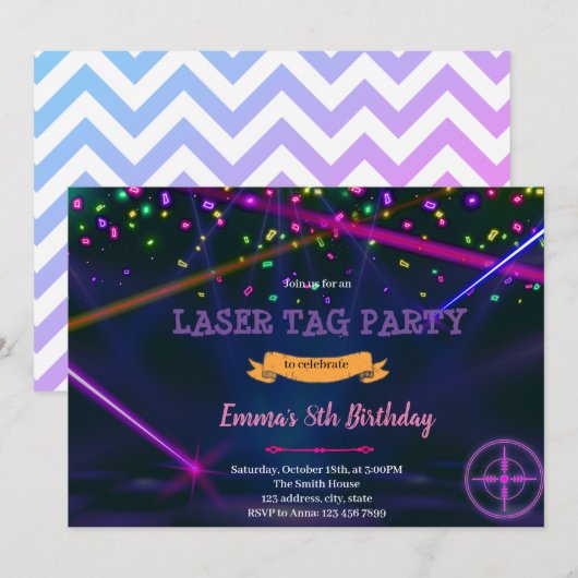 verjaardagsuitnodiging voor labels met meisjeslase bedankkaart (Voorkant / Achterkant)