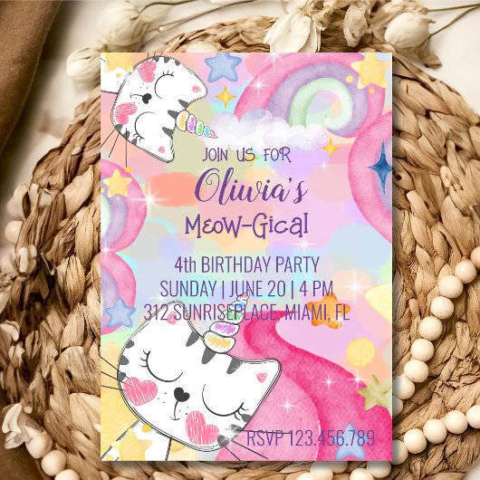 verjaardagsuitnodiging voor maag-gisch caticorn kaart